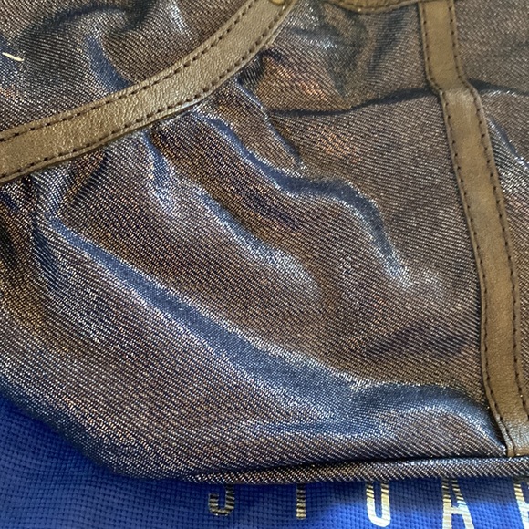 Stuart Weitzman Beautiful Shimmering Bronze Denim Logo Bag NewWithTags - Picture 3 of 15